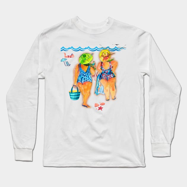 Two fat bottom girls on the beach Long Sleeve T-Shirt by LuluCybril